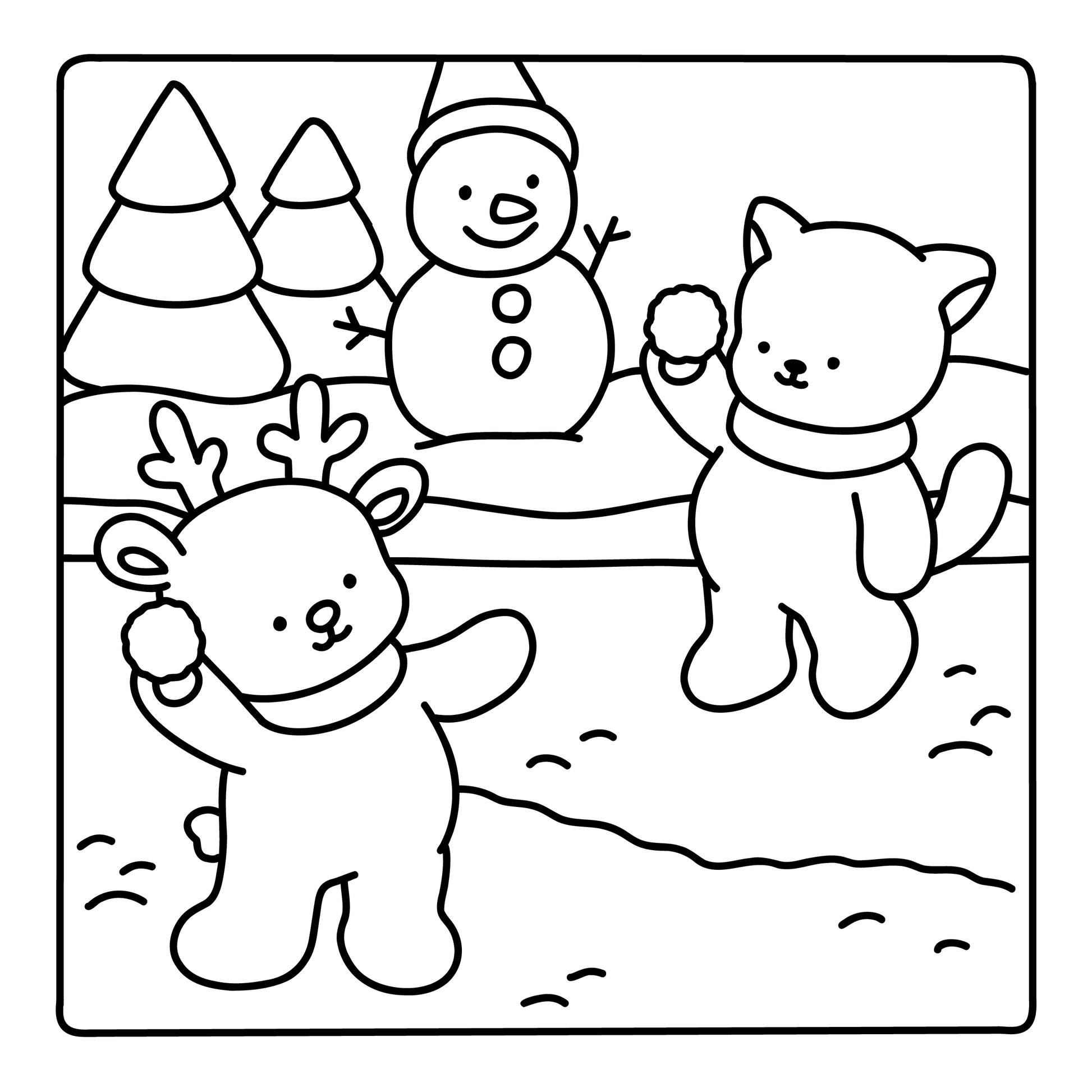 Fuzzy Christmas Magic interior page – hand-drawn snowball fight