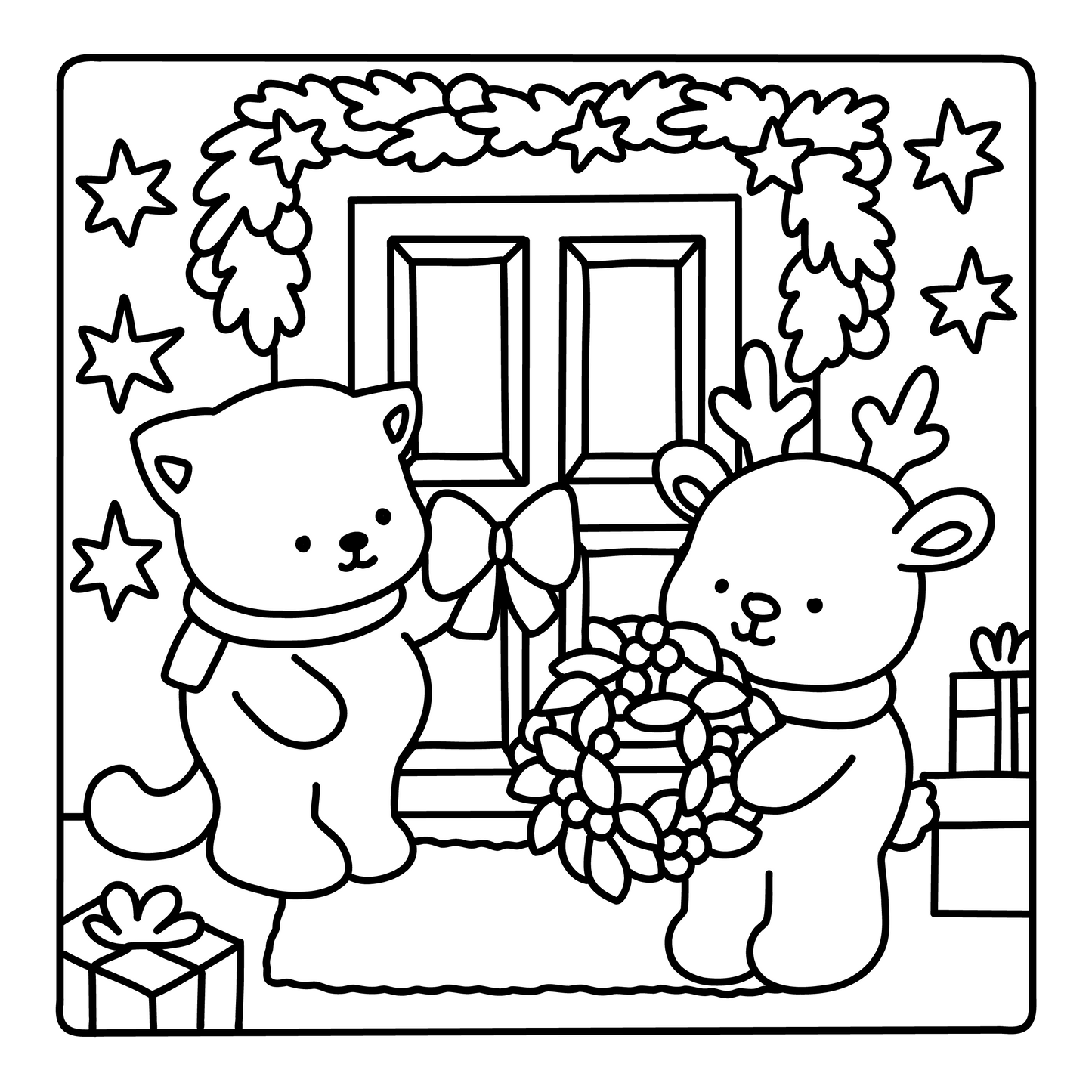 Fuzzy Christmas Magic interior page – hand-drawn reef for the door