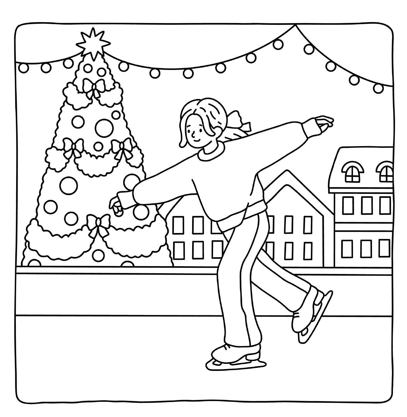 Christmas coloring page – girl skating