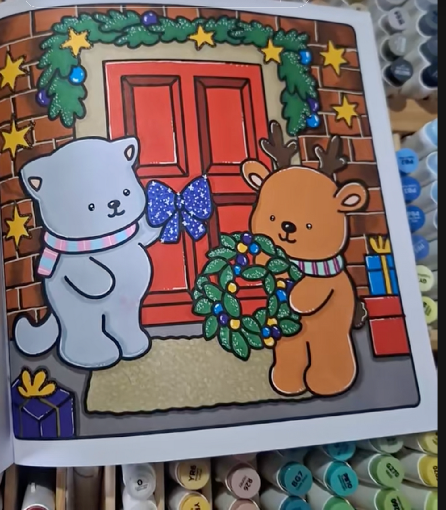 Fuzzy Christmas Magic interior page – hand-drawn reef for the door