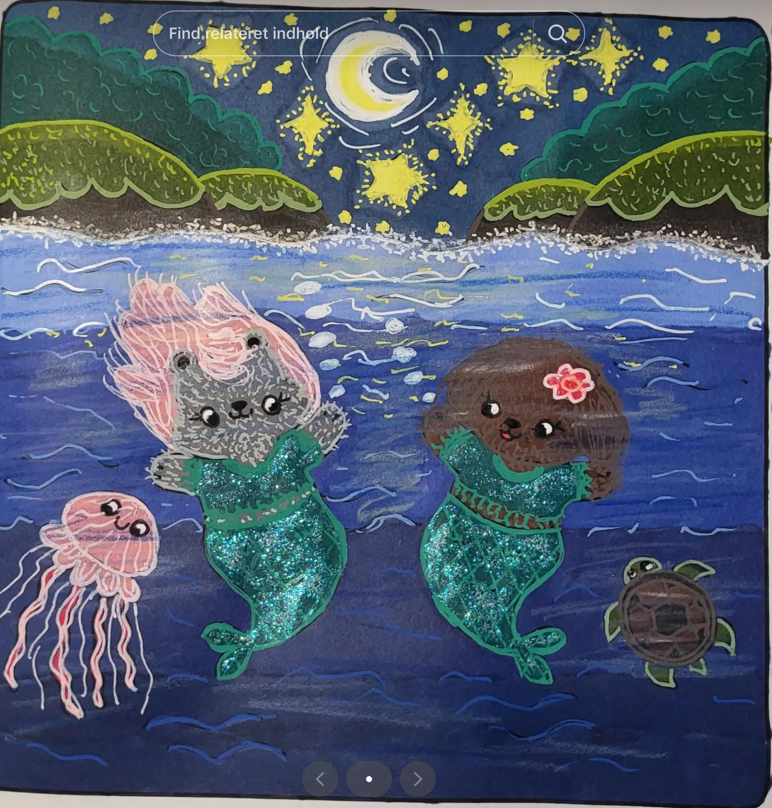 Fuzzy Mermaids coloring page colored in – cozy gift for teens and adults