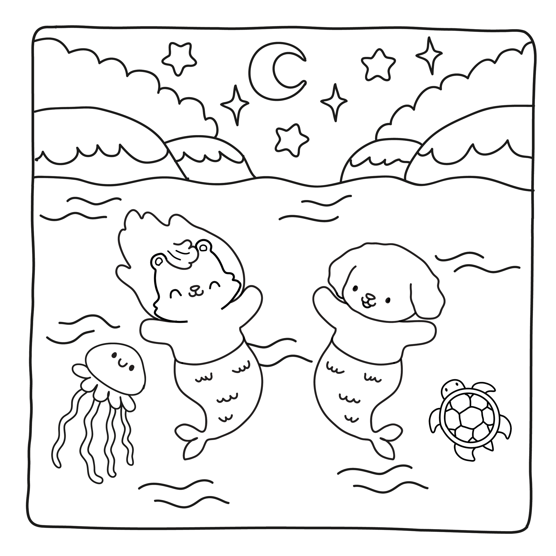 Fuzzy Mermaids hand-drawn illustration – cute animal mermaid design for teens