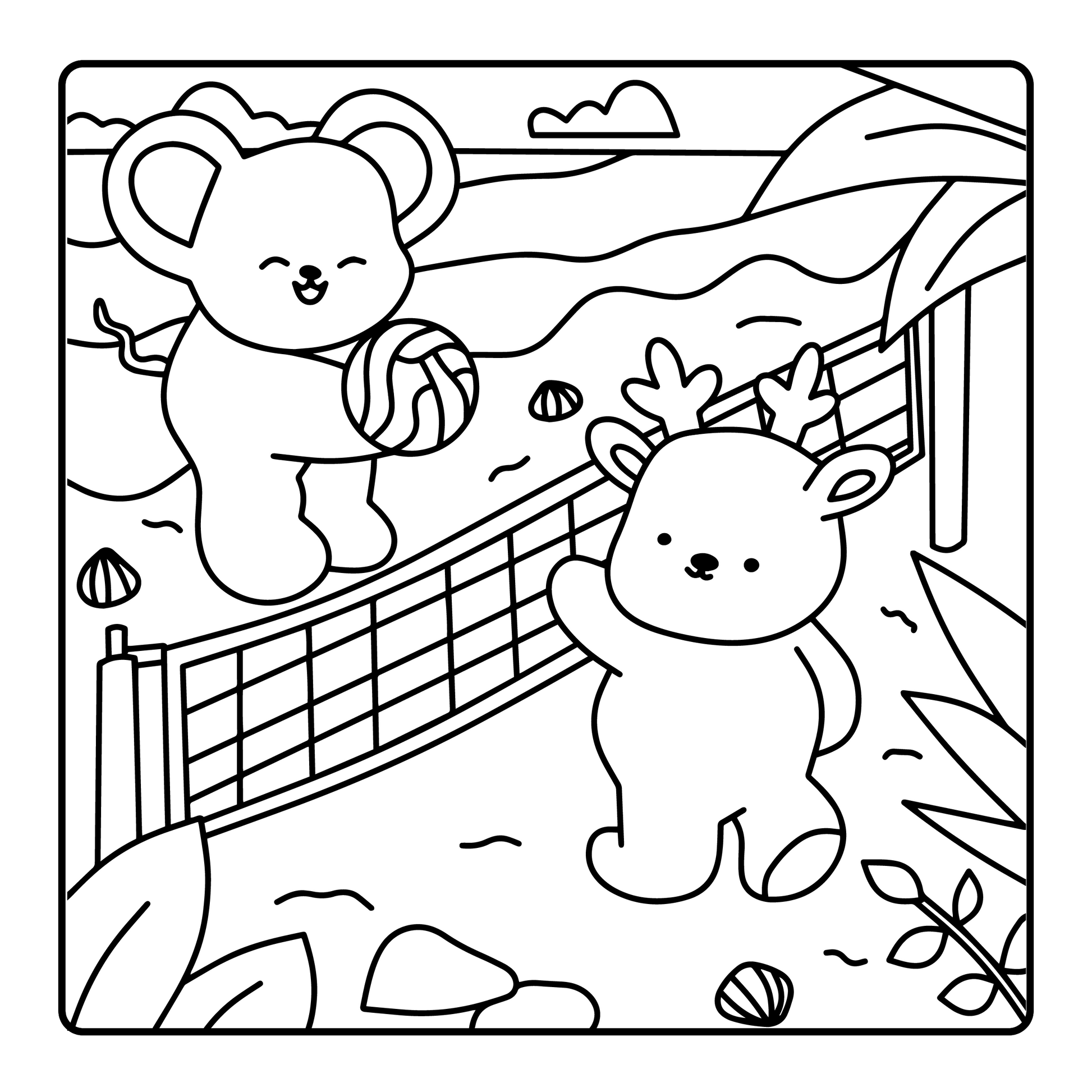 Animal coloring book page – cute sporty character illustration